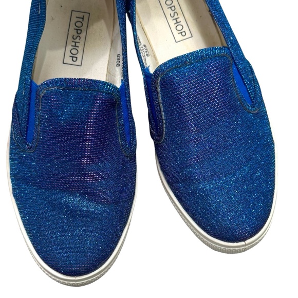TOPSHOP BLUE/PURPLE IRIDESCENT SLIP ON TRAINER SNEAKERS - Picture 2 of 16